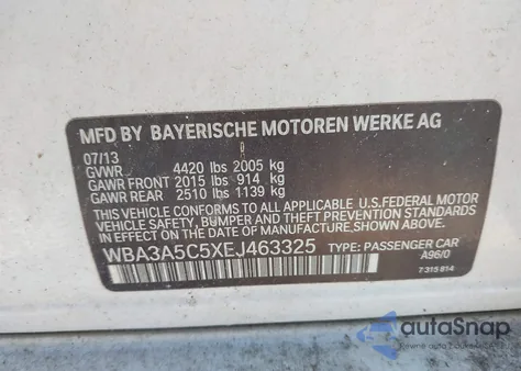 2014 BMW 328I из США, поврежденный, VIN WBA3A5C5XEJ463325